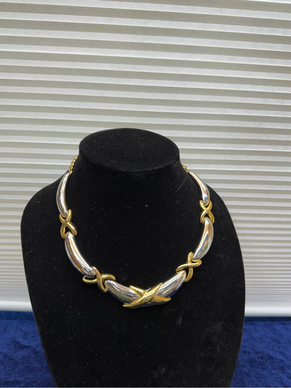 Silver and Gold Tones “X” Cross Links Necklace